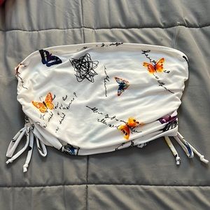 White tube top with butterfly and doodle design